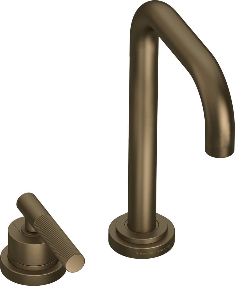 2 Hole basin mixer without pop-up waste, slim spout. 259mm spout