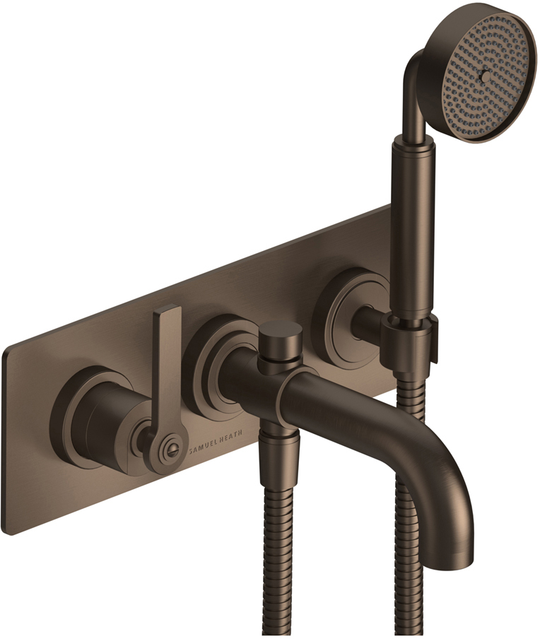 3 Hole wall mounted tub mixer with diverter, 7 1/16
