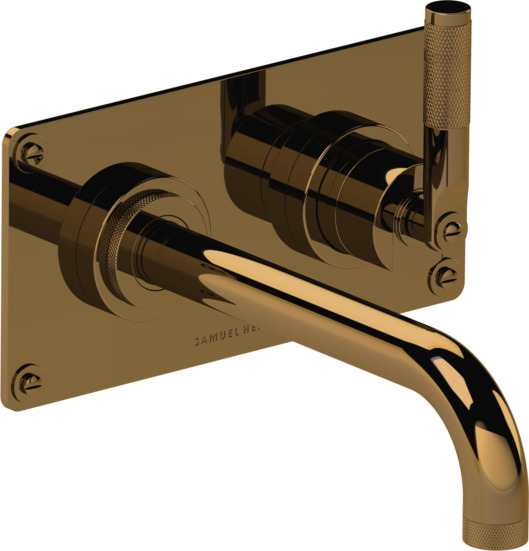 2 Hole wall mounted lavatory mixer, right handed, 8 7/16