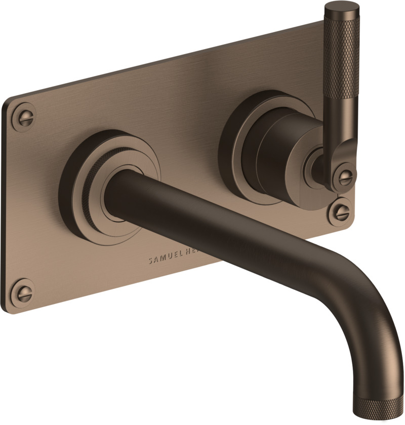 2 Hole wall mounted lavatory mixer, right handed, 8 7/16