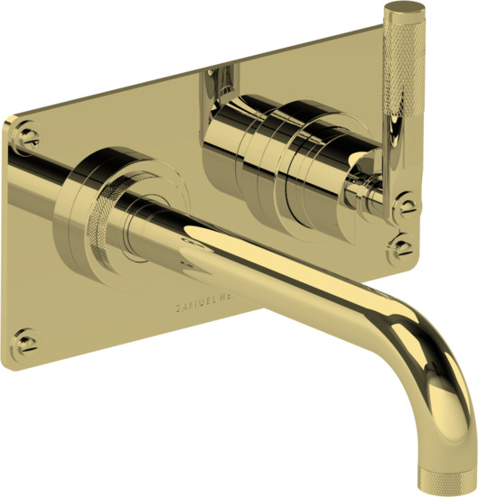 2 Hole wall mounted lavatory mixer, right handed, 8 7/16