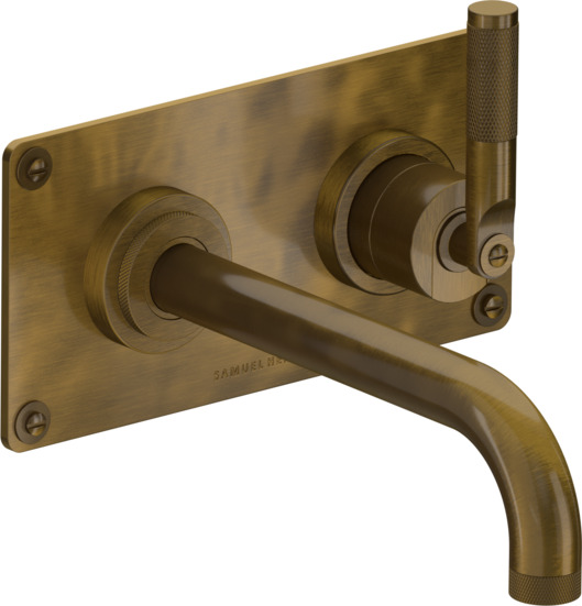 2 Hole wall mounted lavatory mixer, right handed, 8 7/16