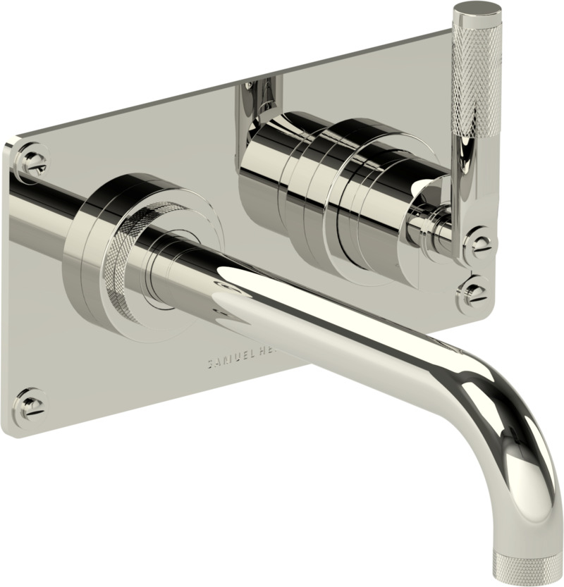 2 Hole wall mounted lavatory mixer, right handed, 8 7/16