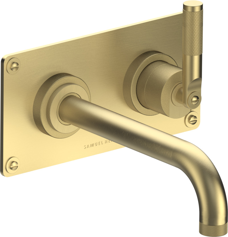 2 Hole wall mounted lavatory mixer, right handed, 8 7/16