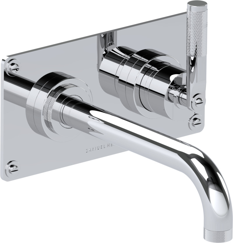 2 Hole wall mounted lavatory mixer, right handed, 8 7/16
